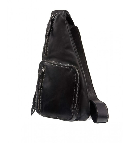 Bandolera lateral de piel lavada STAMP negro (7)