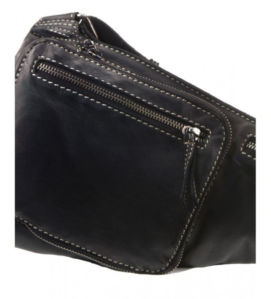 Bandolera lateral de piel lavada STAMP negro (9)
