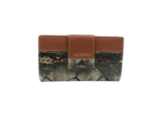 Billetera piel ANA NAVARRO grande print serpiente marron