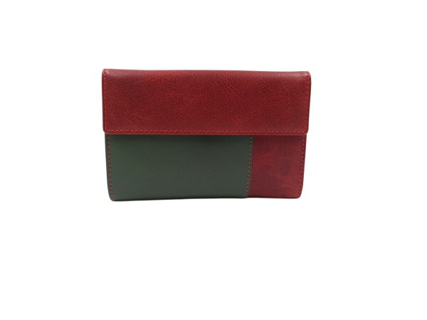 Billetera piel ANA NAVARRO mediana combinada rojo-verde (3)