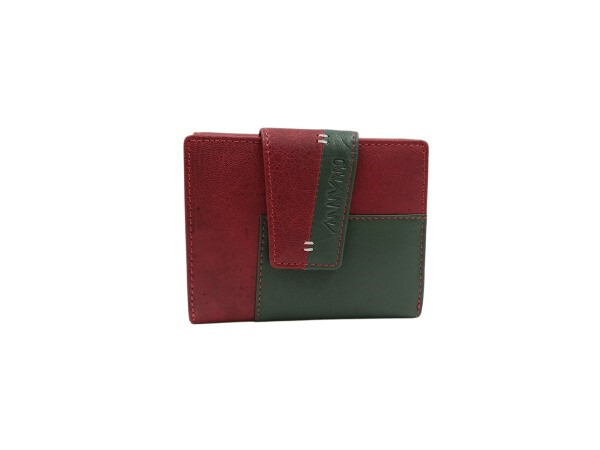 Billetera piel ANA NAVARRO pequeña combinada rojo-verde