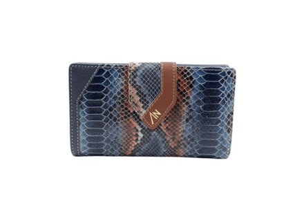 Billetera piel ANA NAVARRO Print Serpiente grande azul