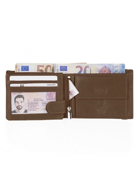 Cartera de piel LOIS LEFROY americana,monedero y goma marron (1)