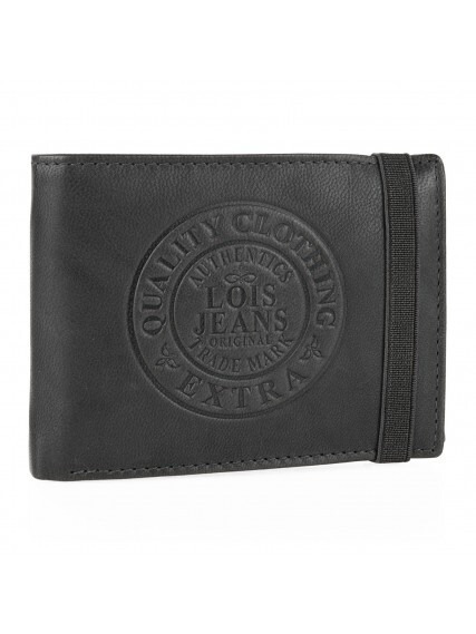 Cartera de piel LOIS LEFROY americana,monedero y goma negra