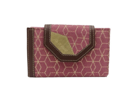 Cartera piel ANA NAVARRO Rosa Dibujo Dorado mediana