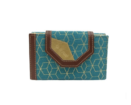 Cartera piel ANA NAVARRO Turquesa Dibujo Dorado mediana