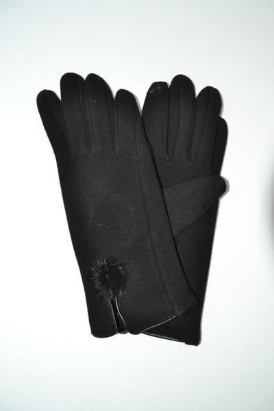 Guantes de mujer negro pompon