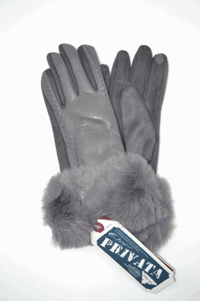 Guantes de mujer PRIVATA polipiel pompon gris