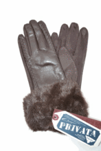 Guantes de mujer PRIVATA polipiel pompon marron