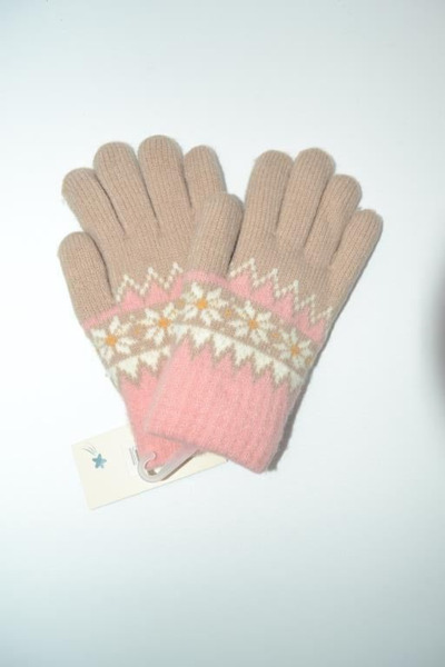 Guantes de lana infantil niña con forro rosa