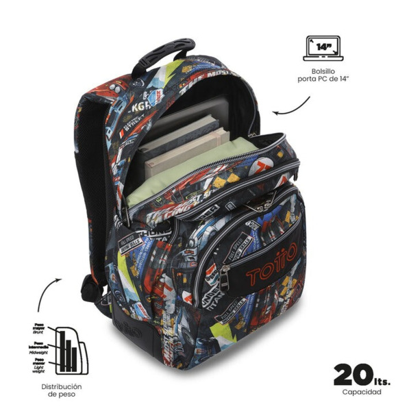 Mochila escolar TOTTO Rayol Rally red (3)
