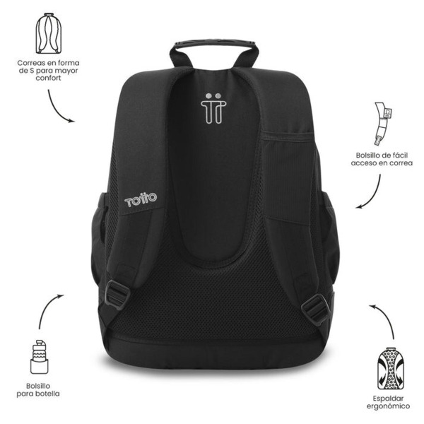 Mochila escolar TOTTO Rayol solid negra (2)