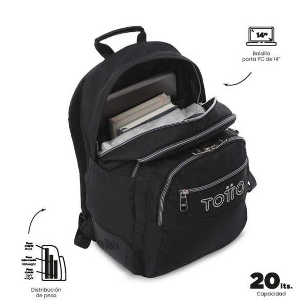Mochila escolar TOTTO Rayol solid negra (3)