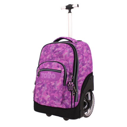 Mochila TOTTO escolar con ruedas camuflaje rosa - Papel