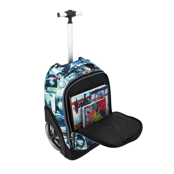 Mochila TOTTO escolar con ruedas postales y casetes - Papel (5)