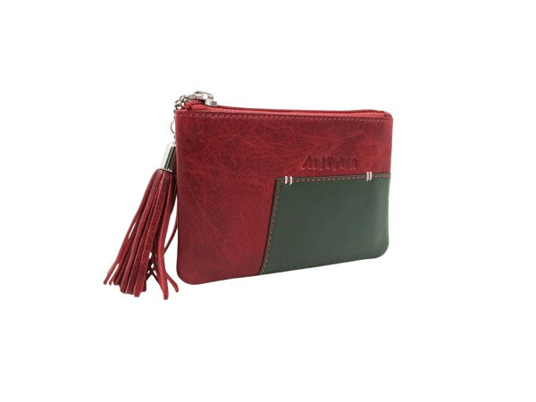 Monedero piel ANA NAVARRO combinado rojo-verde