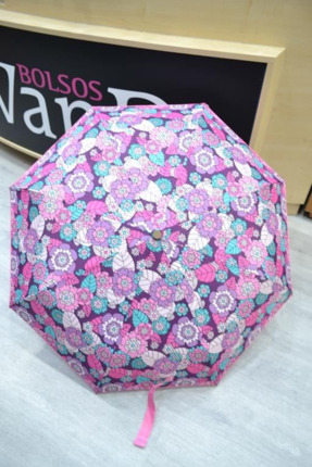 Paraguas MUNDI corto automatico flores rosa