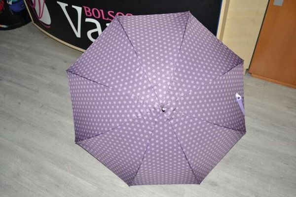 Paraguas Vogue largo topos morado (3)