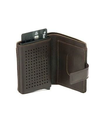 Tarjetero mecanico con billetera STAMP marron (1)
